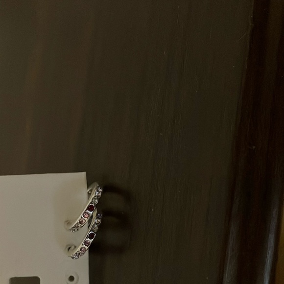 Silver circle earrings with faux diamond accents and faux Ruby. - Picture 2 of 4